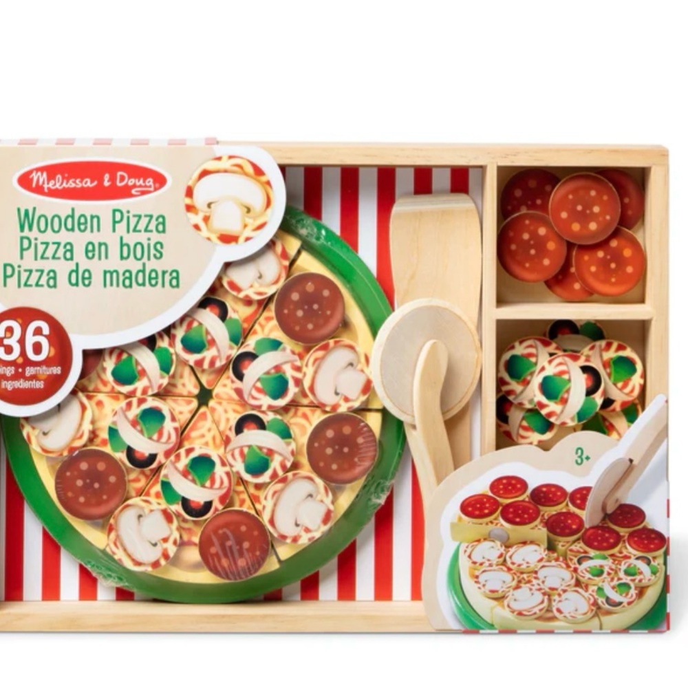 Melissa & Doug Wooden Pizza Play Set - Red, Green, Brown